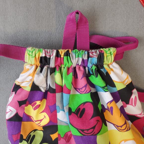 Disney Parks Authentic Original Mickey Mouse Clothe Backpack Colorful Faces Fold - Picture 9 of 11